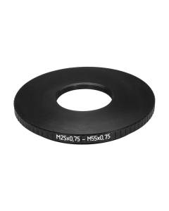 M55x0.75 male to M25x0.75 female thread adapter (55mm to 25mm step-down ring)