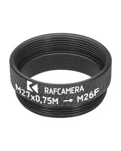 M27x0.75 male to M26x0.7 (36tpi, Mitutoyo) female thread adapter, black