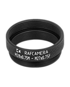 M28x0.75 male to M27x0.75 female thread adapter, black