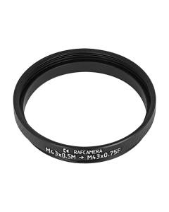 M43x0.5 male to M43x0.75 female thread adapter (pitch converter)