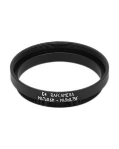 M47x0.6 male to M49x0.75 female thread adapter