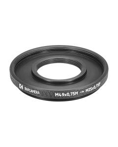 M49x0.75 male to M25x0.75 female thread adapter (49mm to 25mm step-down ring)