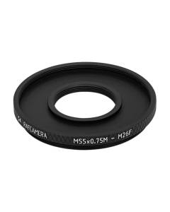 M55x0.75 male to M26x0.7 female thread adapter (55mm to 26mm step-down ring)