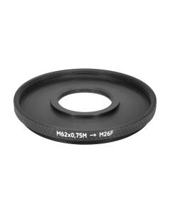 M62x0.75 male to M26x0.75 female thread adapter (62mm to 26mm step-down ring)