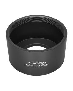 M62x1 female to M42x0.75 (T2) male thread adapter, 36mm long