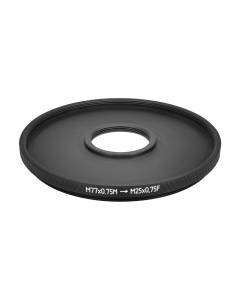 M25x0.75 female to M77x0.75 male thread adapter (77mm to 25mm step-down ring)