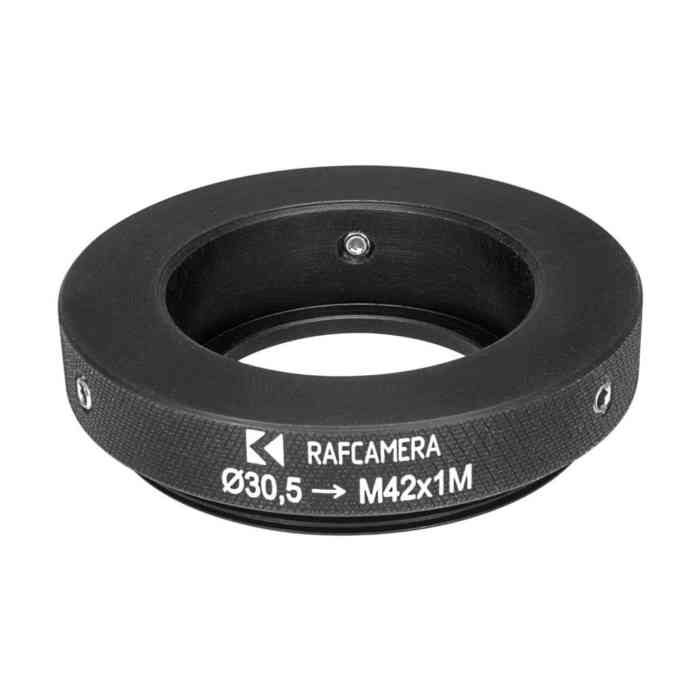 30.5mm clamp to M42x1 male thread adapter for reversed Zeiss S-Sonnar 2.5/62mm