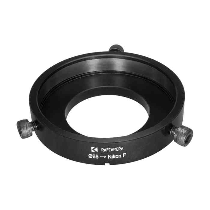 65mm clamp to Nikon F camera mount adapter
