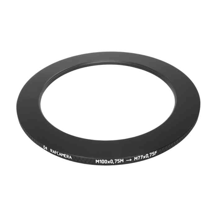 M100x0.75 male to M77x0.75 female thread adapter (filter step-down ring)