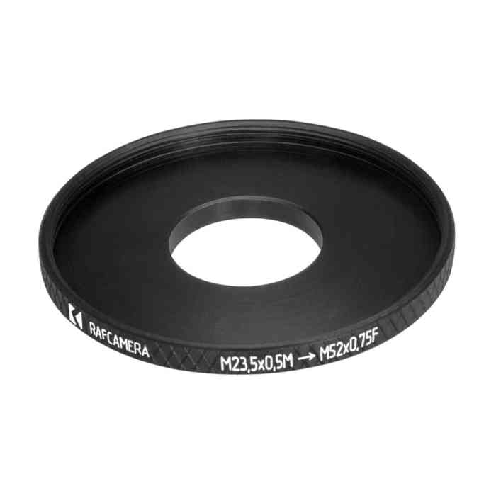 M23.5x0.5 male to M52x0.75 female filter step-up ring (Cooke Kinic 1.5/1″ lens)
