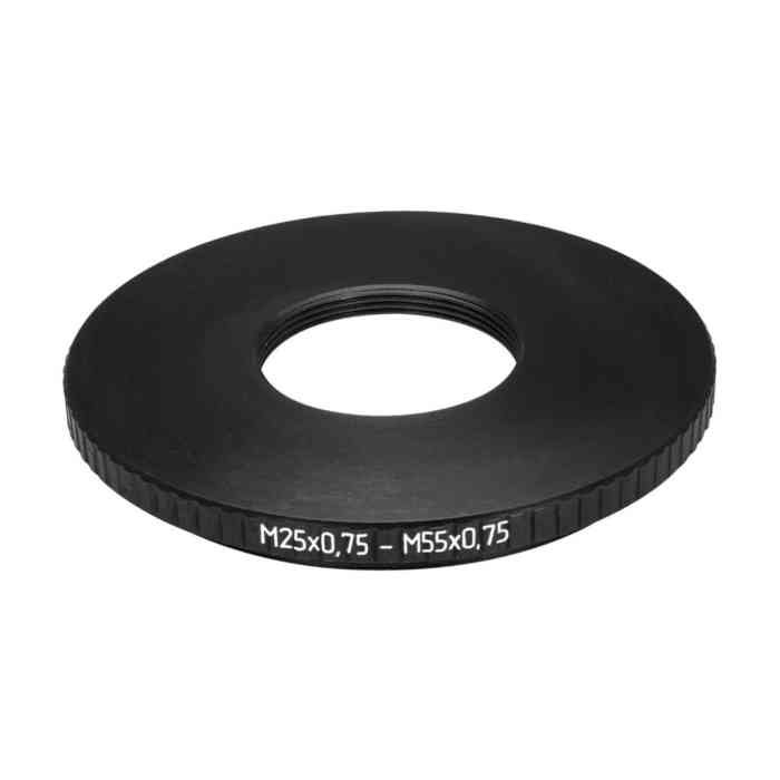 M55x0.75 male to M25x0.75 female thread adapter (55mm to 25mm step-down ring)