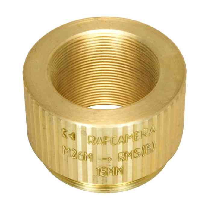 M26x0.75 male to RMS female thread adapter, 15mm height, bronze
