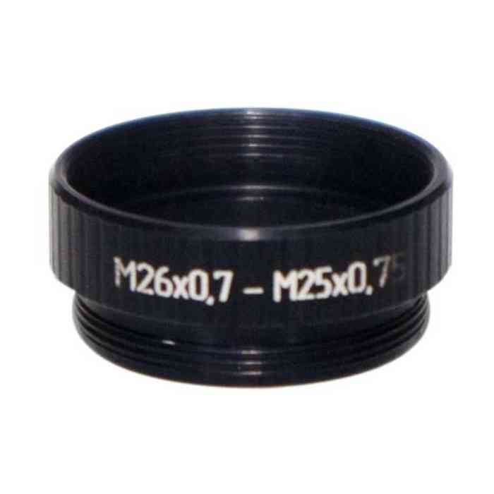 M25x0.75 male to M26x0.7 (36tpi, Mitutoyo) female thread adapter, black