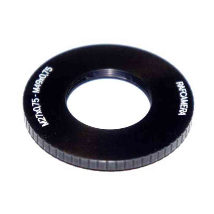 M49x0.75 male to M27x0.75 female thread adapter (49mm to 27mm step-down ring)