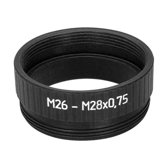 M28x0.75 male to M26x0.75 (0.7) female thread adapter, black