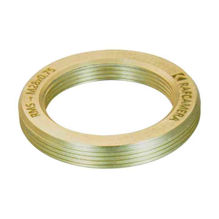 M28x0.75 male to RMS female thread adapter, flangeless, bronze