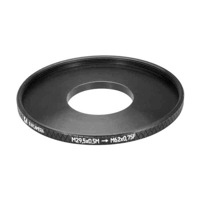 M29.5x0.5 male to M62x0.75 female thread adapter (filter step-up ring)