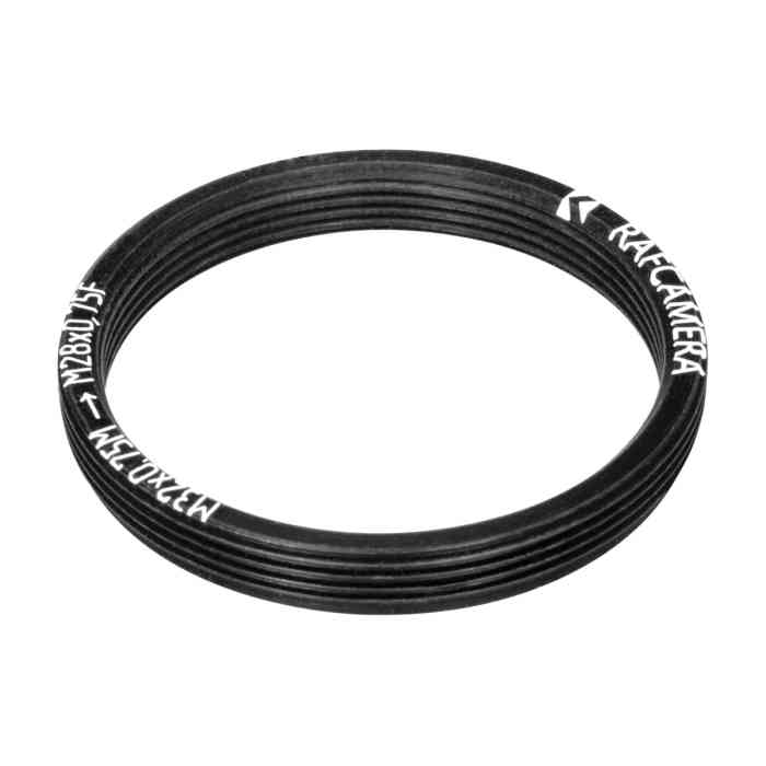 M32x0.75 male to M28x0.75 female thread adapter, flangeless, black