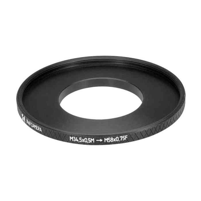 M34.5x0.5 male to M58x0.75 female filter step-up ring for El-Nikkors