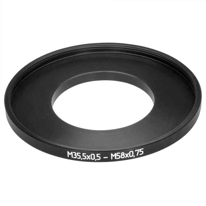 M35.5x0.5 male to M58x0.75 female thread adapter (filter step-up ring)
