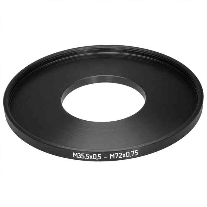 M35.5x0.5 male to M72x0.75 female thread adapter (35.5mm to 72mm step-up ring)