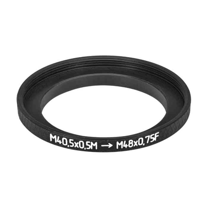 M40.5x0.5 male to M48x0.75 female thread adapter (40.5mm to 48mm step-up ring)