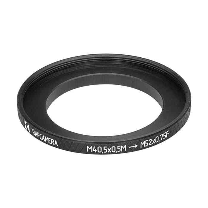 M40.5x0.5 male to M52x0.75 female thread adapter (40.5mm to 52mm step-up ring)