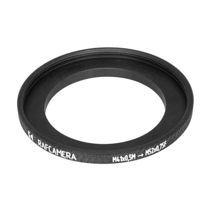 M41x0.5 male to M52x0.75 female thread adapter (41mm to 52mm step-up ring)