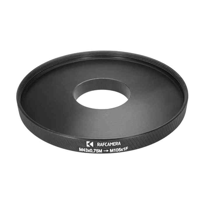M43x0.75 male to M105x1 female thread adapter (43mm - 105mm filter step-up ring)