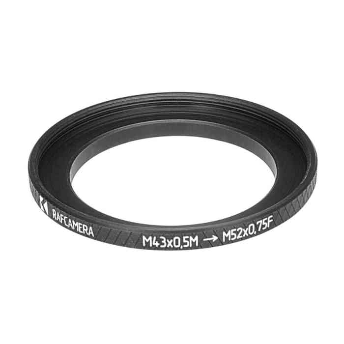 M43x0.5 male to M52x0.75 female thread adapter (43mm to 52mm step-up ring)