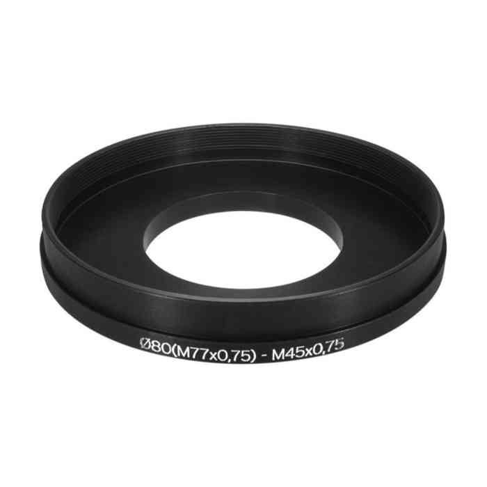 M45x0.7 male to M77x0.75 female (d=80mm) thread adapter for filters or matte box