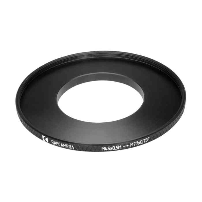 M45x0.5 male to M77x0.75 female thread adapter (filter step-up ring), short