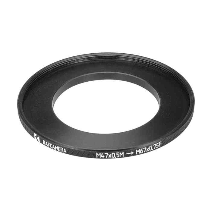M47x0.5 male to M67x0.75 female thread adapter (47mm to 67mm step-up ring)
