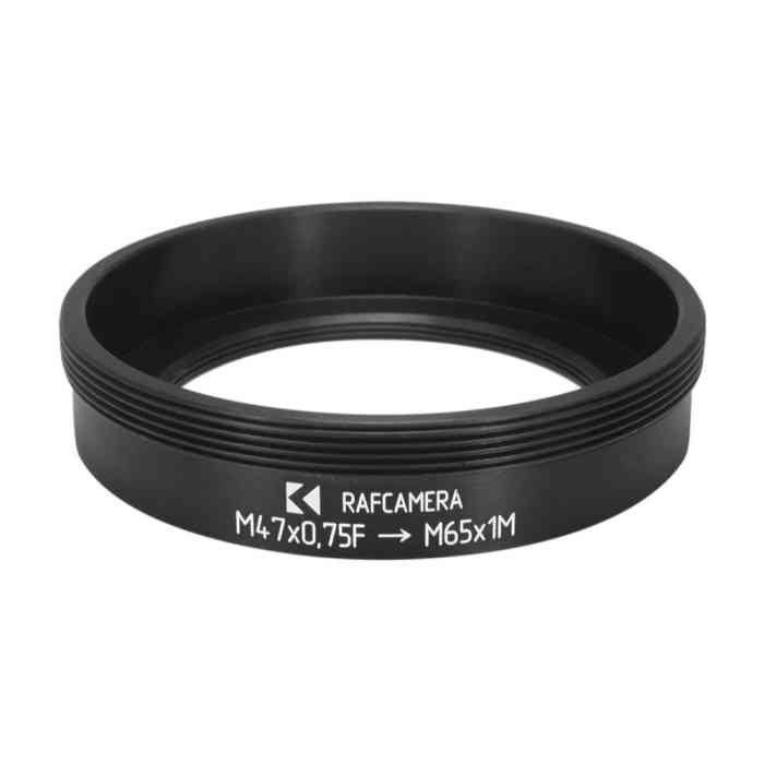 M47x0.75 female to M65x1 male thread adapter for Canon 2/100mm lens