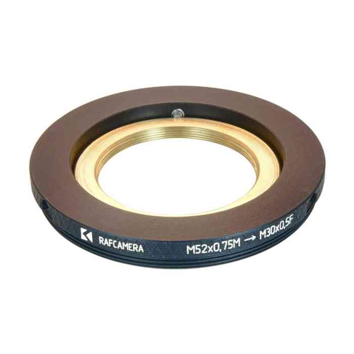 M30x0.5 female to M52x0.75 male thread adapter (52mm to 30mm step-down ring)