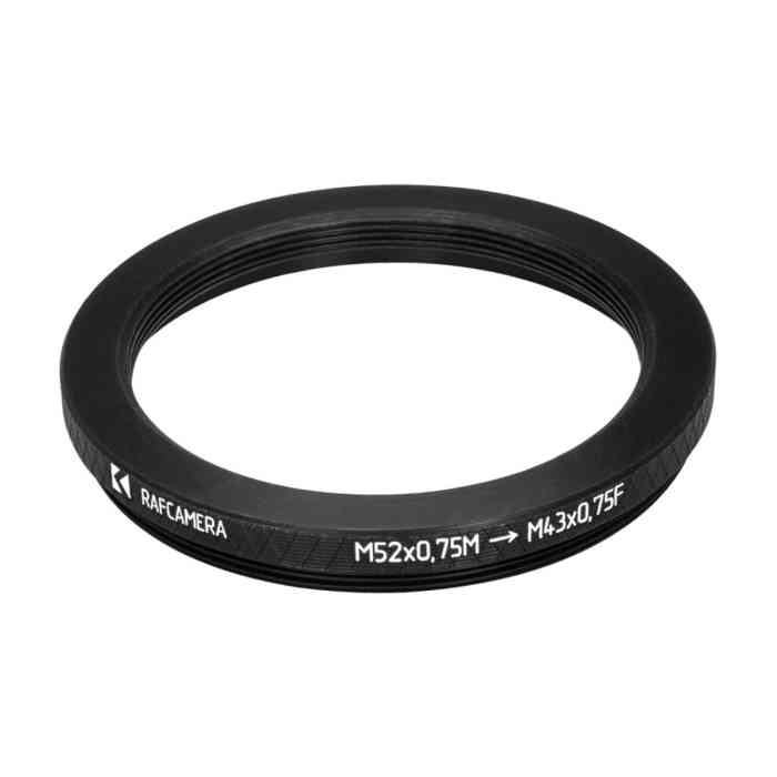 M52x0.75 male to M43x0.75 female thread adapter (52mm to 43mm step-down ring)