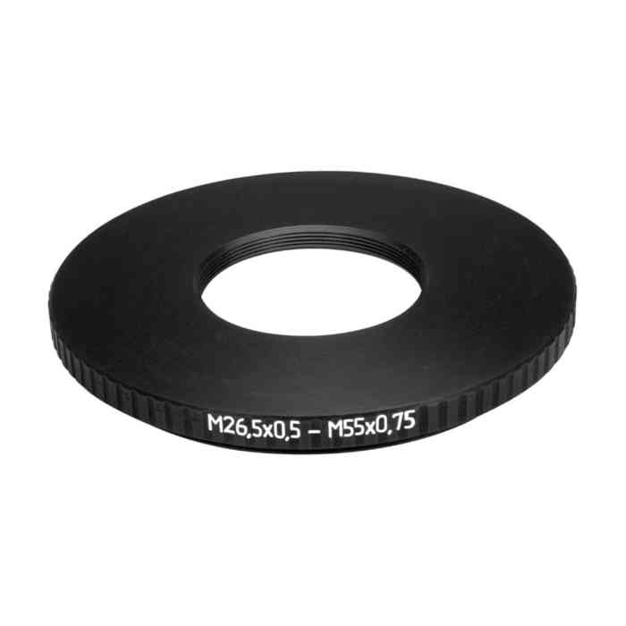 M55x0.75 male to M26.5x0.5 female thread adapter (55mm to 26.5mm step-down ring)