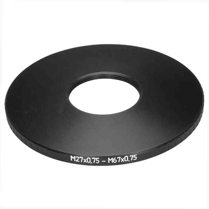 M67x0.75 male to M27x0.75 female thread adapter (67mm to 27mm step-down ring)