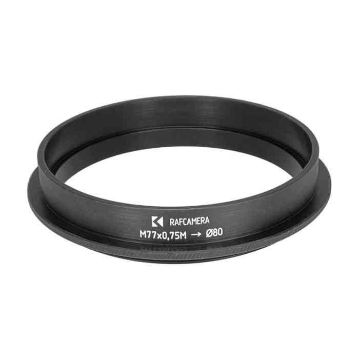 M77x0.75 male thread to 80mm outer diameter adapter (lens hood)