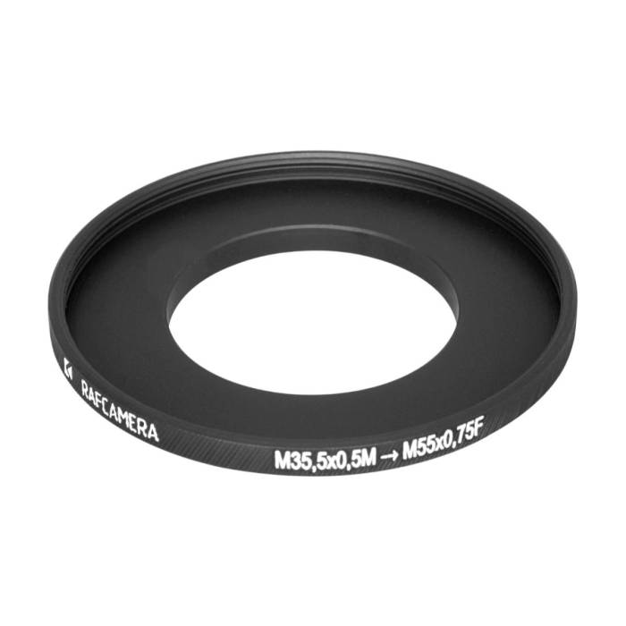 M35.5x0.5 male to M55x0.75 female thread adapter (35.5mm to 55mm step-up ring)