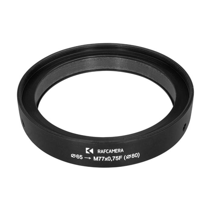 65mm clamp to M77x0.75 female thread adapter with 80mm outer diameter