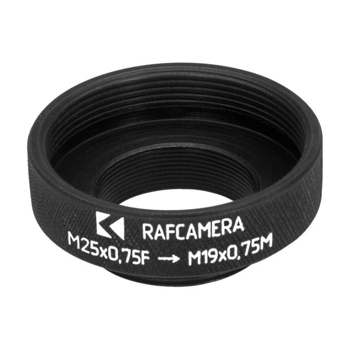 M19x0.75 male to M25x0.75 female thread adapter, black