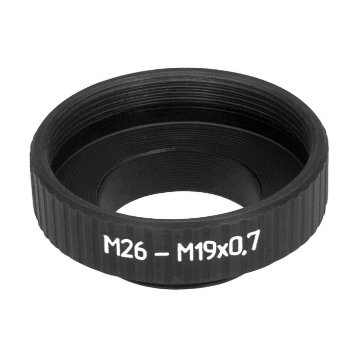 M19x0.75 male to M26x0.75 female thread adapter, black