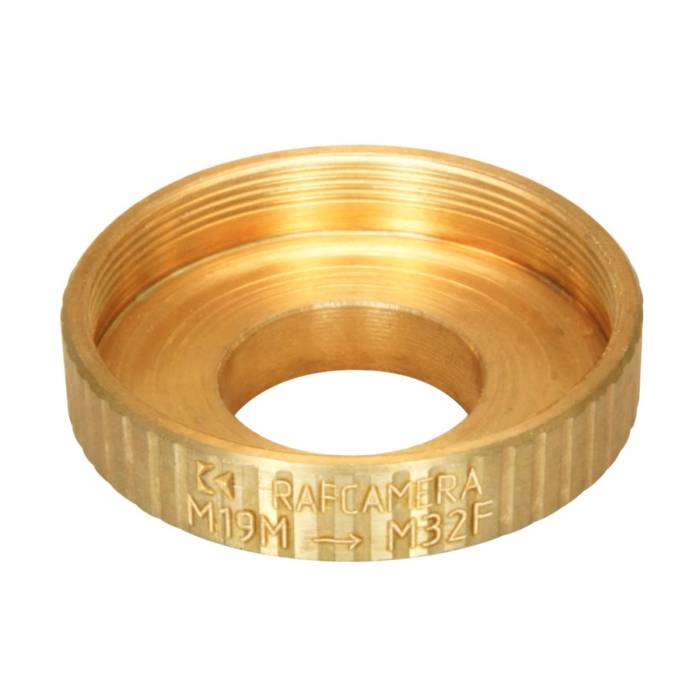 M19x0.75 male to M32x0.75 female thread adapter, bronze