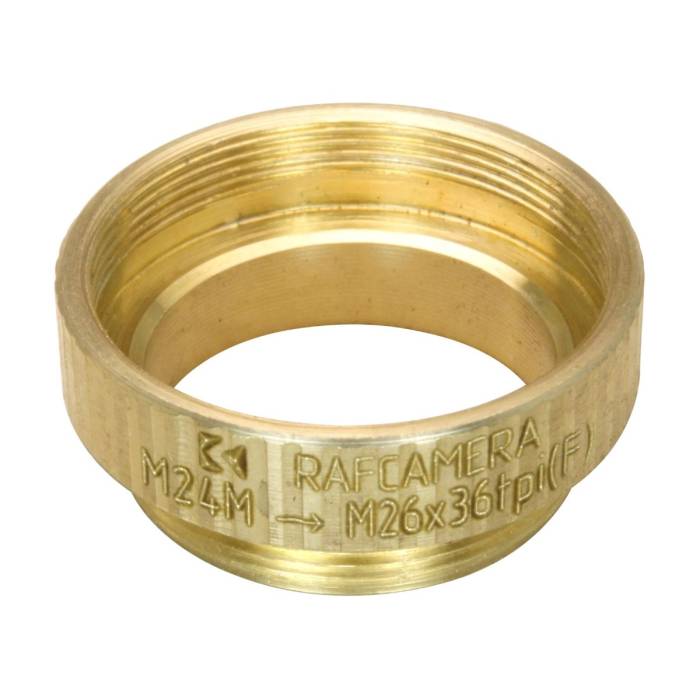 M24x0.75 male to M26x0.7 (36tpi, Mitutoyo) female thread adapter, bronze