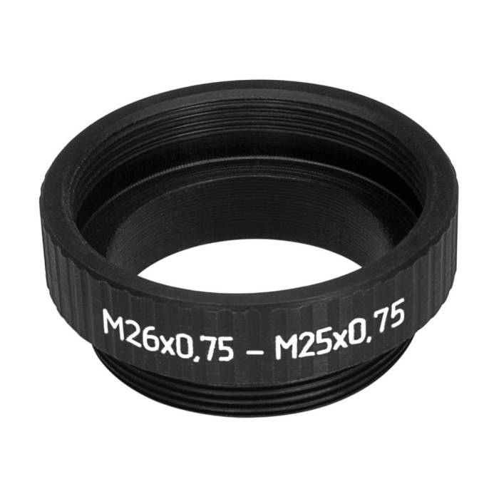 M25x0.75 male to M26x0.75 female thread adapter, black