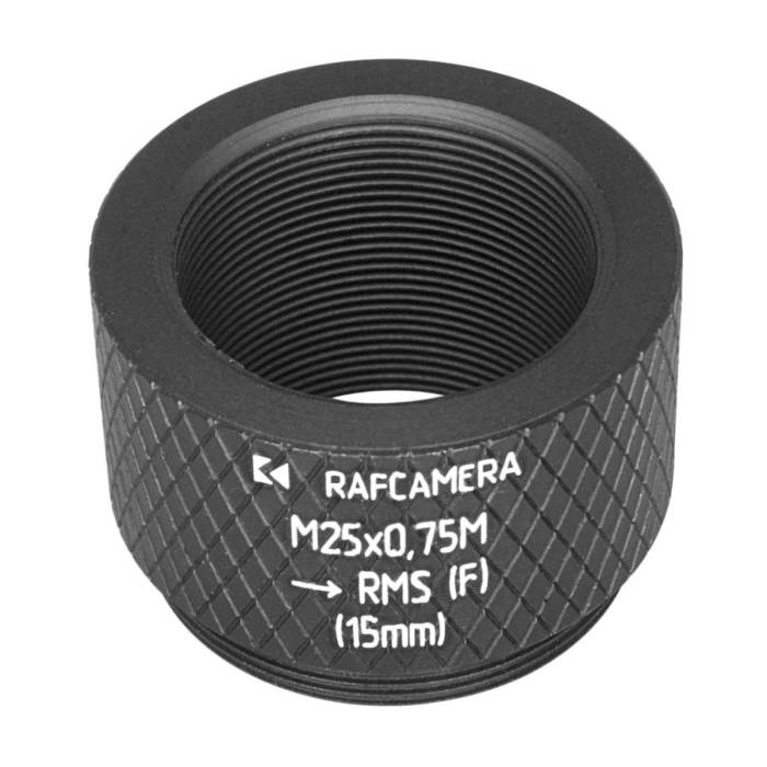 M25x0.75 male to RMS female thread microscope adapter, 15mm, black