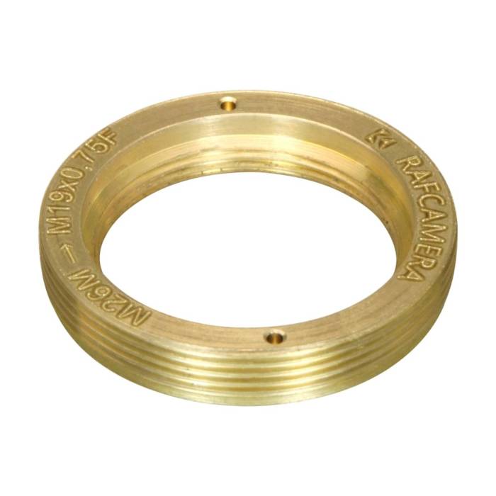 M26x0.75 male to M19x0.75 female thread adapter, flangeless, bronze