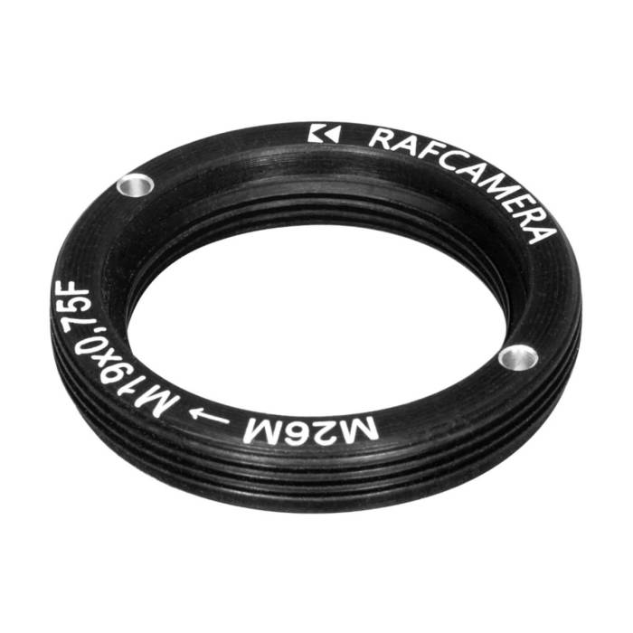 M26x0.75 male to M19x0.75 female thread adapter, flangeless, black