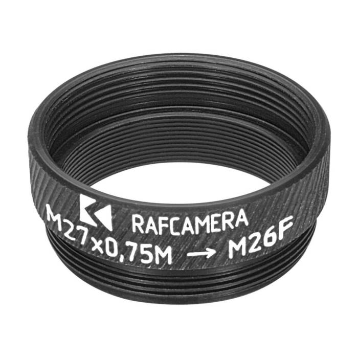 M27x0.75 male to M26x0.7 (36tpi, Mitutoyo) female thread adapter, black